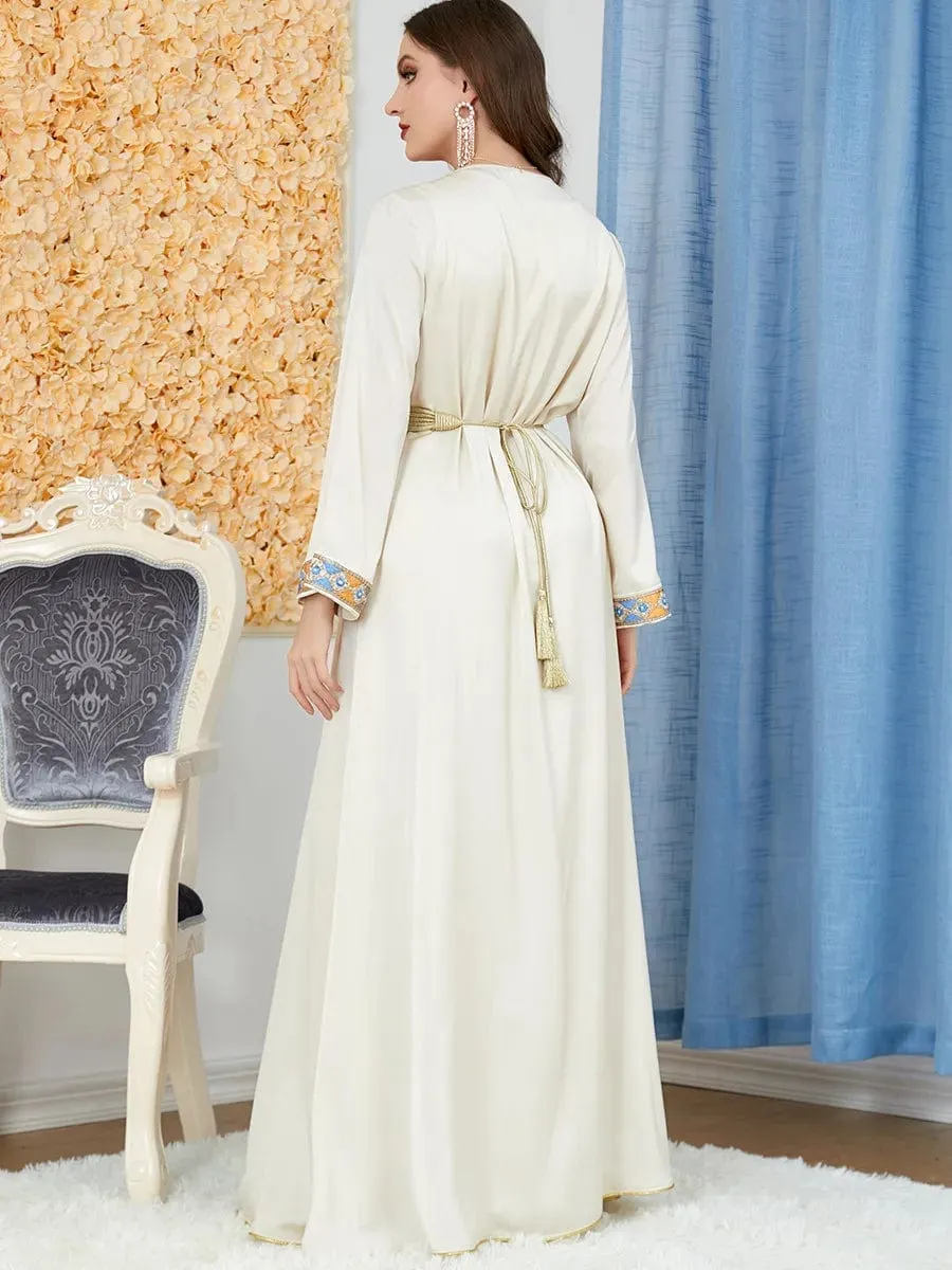 🌙 Women's Arabian Dress Slit V-Neck Long-Sleeved Two-Piece - Chic Elegance 🌙