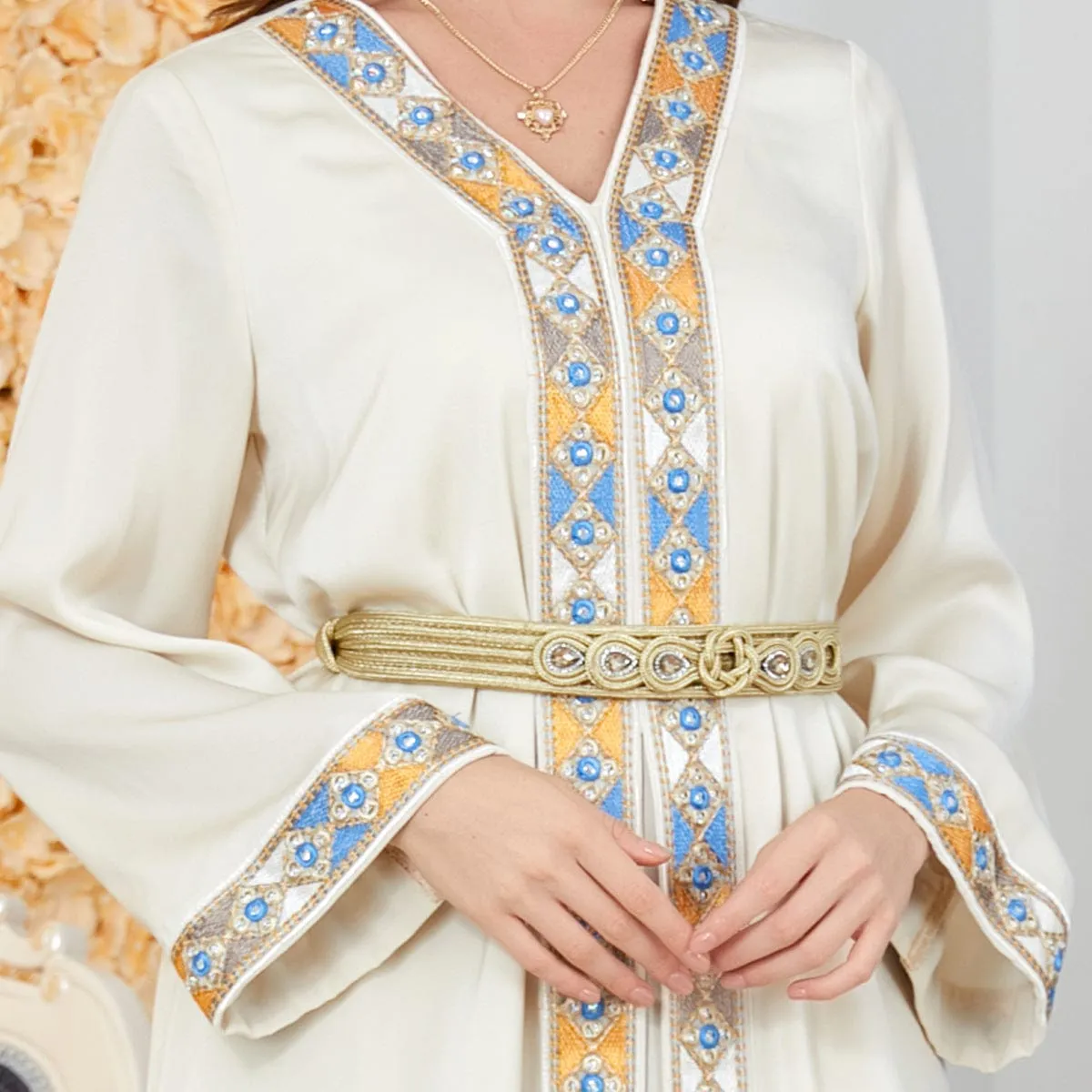 🌙 Women's Arabian Dress Slit V-Neck Long-Sleeved Two-Piece - Chic Elegance 🌙
