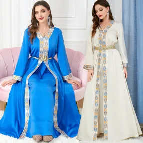 🌙 Women's Arabian Dress Slit V-Neck Long-Sleeved Two-Piece - Chic Elegance 🌙