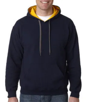 185C00 Gildan Adult Heavy BlendContrast Hooded Sweatshirt Navy/ Gold