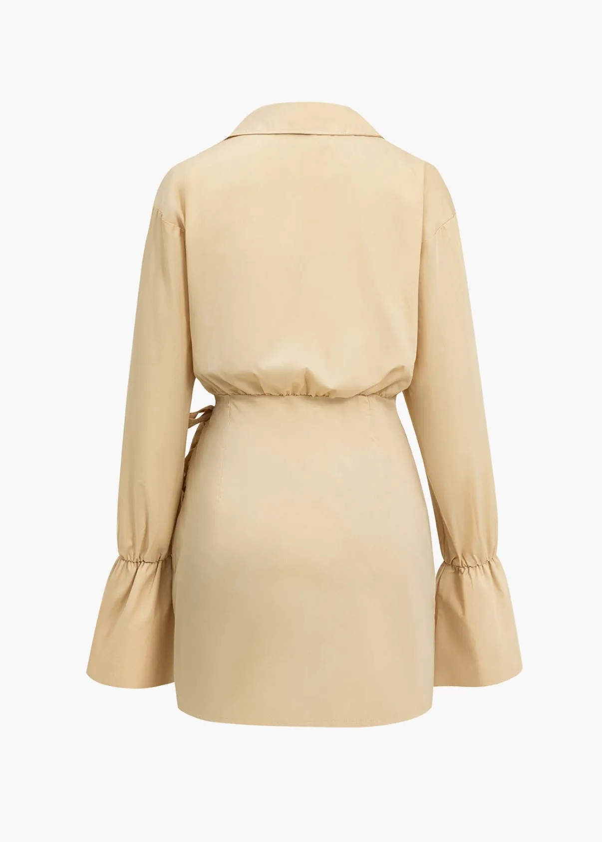 Bell Sleeve Ruched Wrap Mini Dress