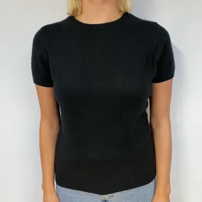 Black Cashmere Short Sleeved Crew Neck Jumper Small