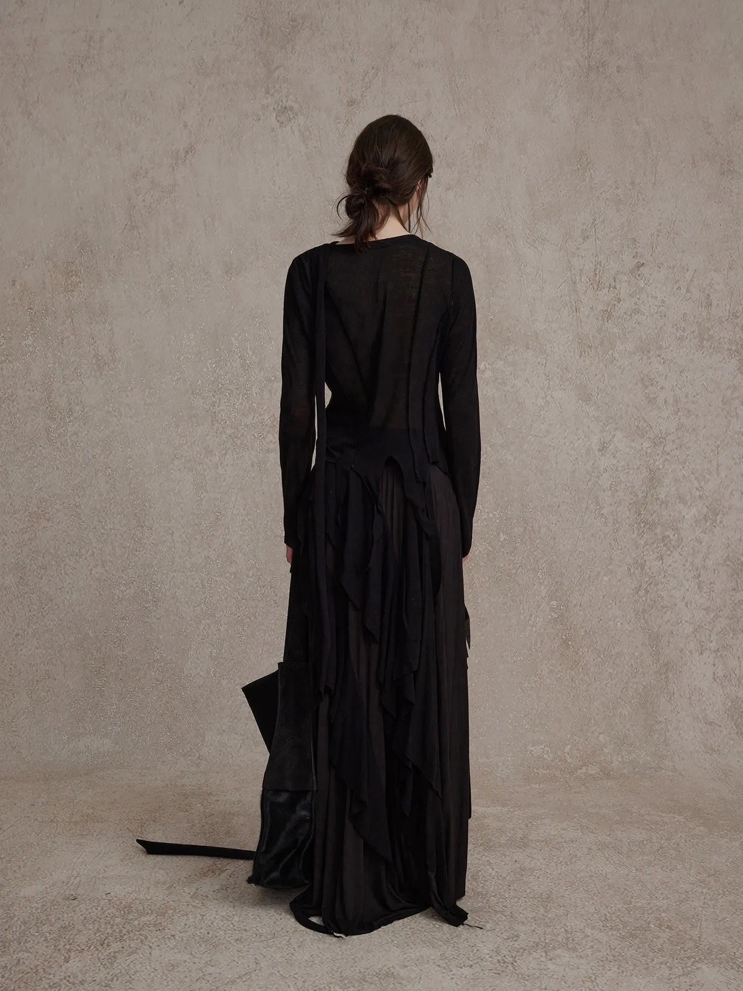Black Multi-layer Knitted Maxi Skirt