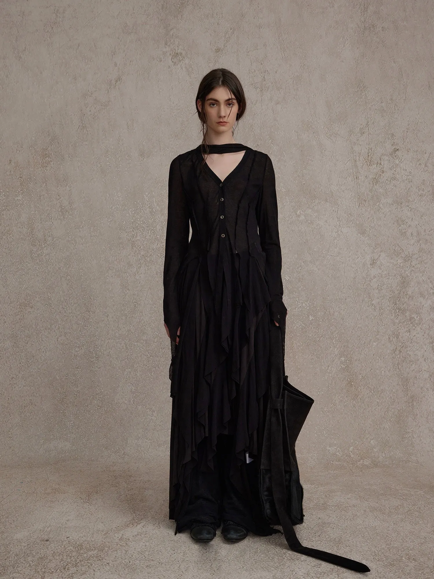 Black Multi-layer Knitted Maxi Skirt