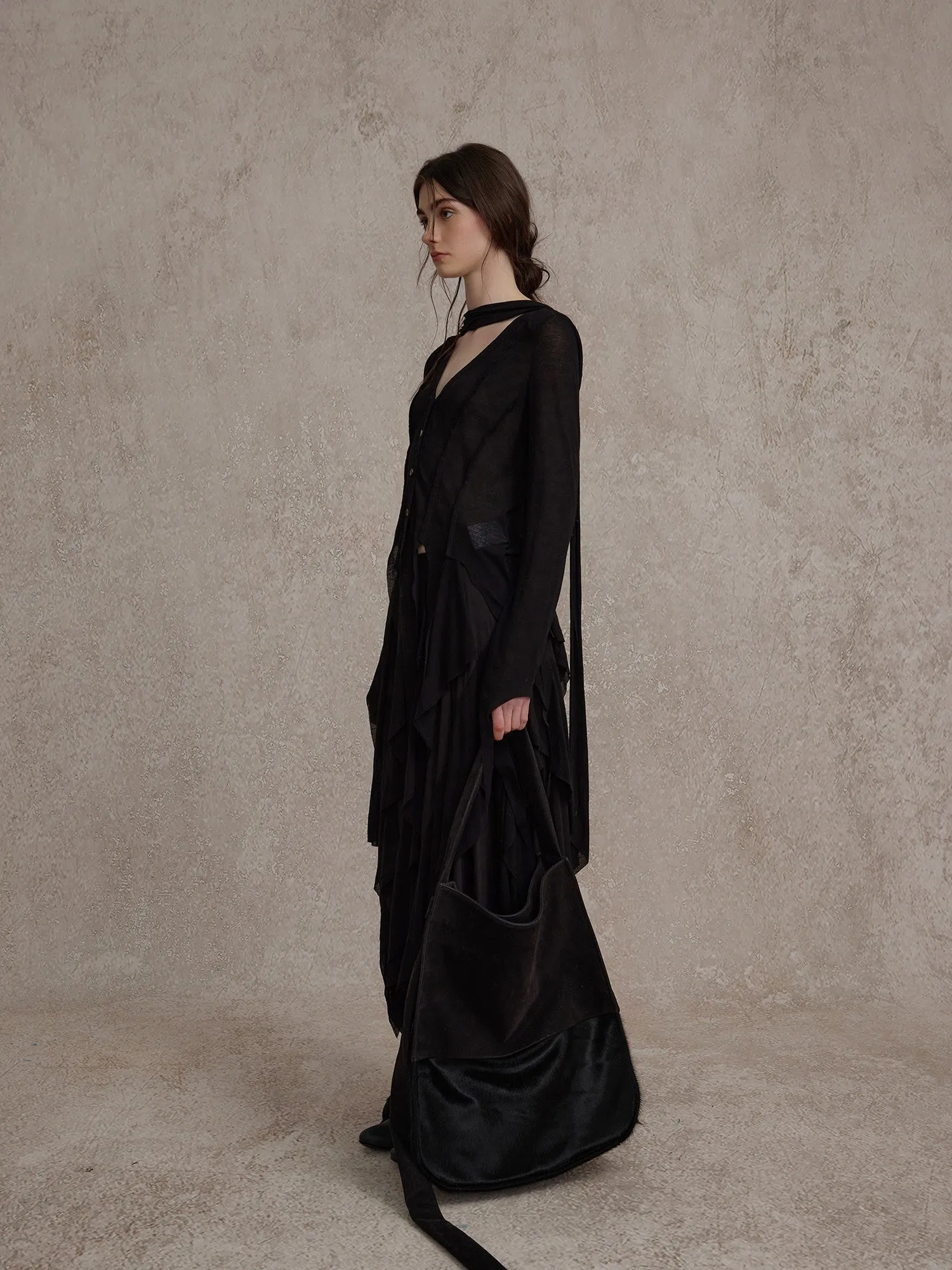 Black Multi-layer Knitted Maxi Skirt