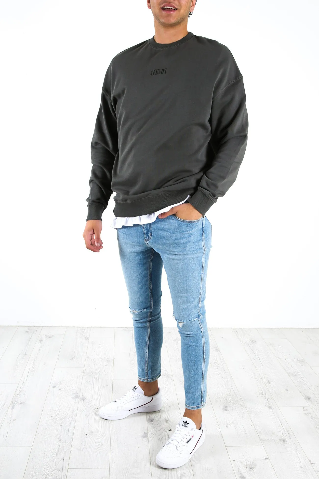 Bleach Oversized Crew Neck Gunmetal