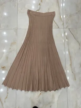 Bliss Knit Pleated Skirt Midi Tan