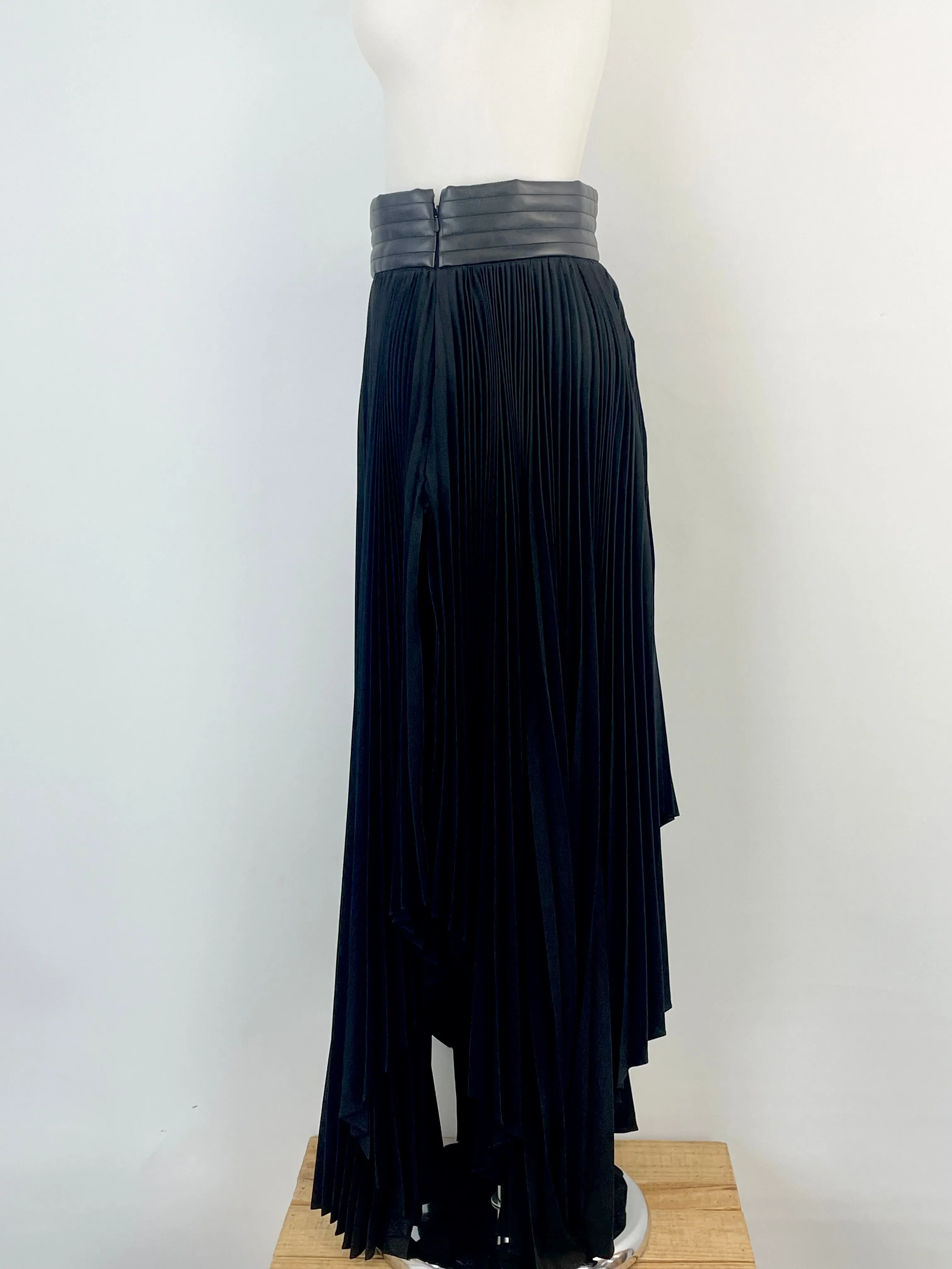 BLSSD The Label Black Vegan Leather Waisted Asymmetric Pleat Skirt - AU10