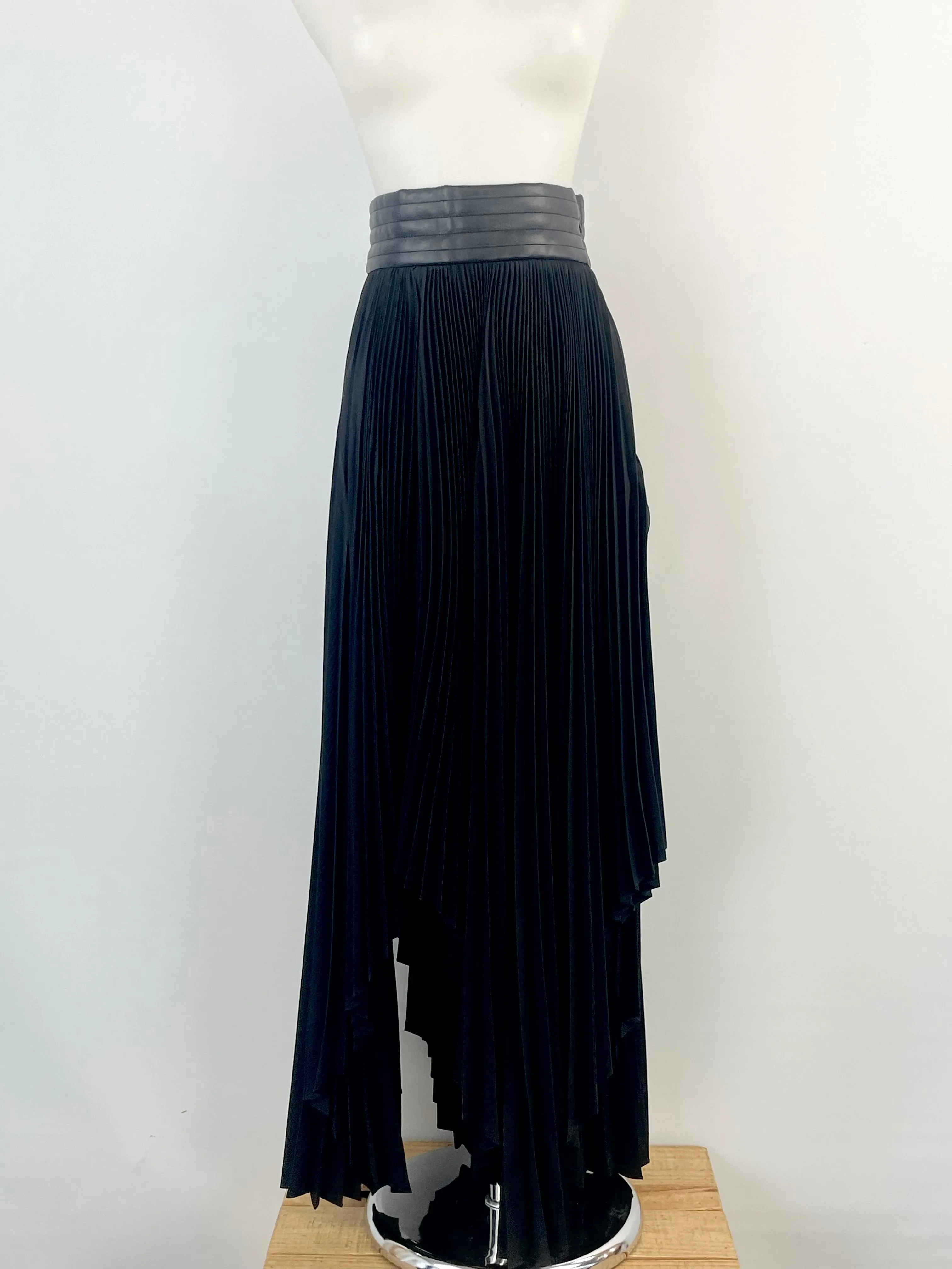 BLSSD The Label Black Vegan Leather Waisted Asymmetric Pleat Skirt - AU10