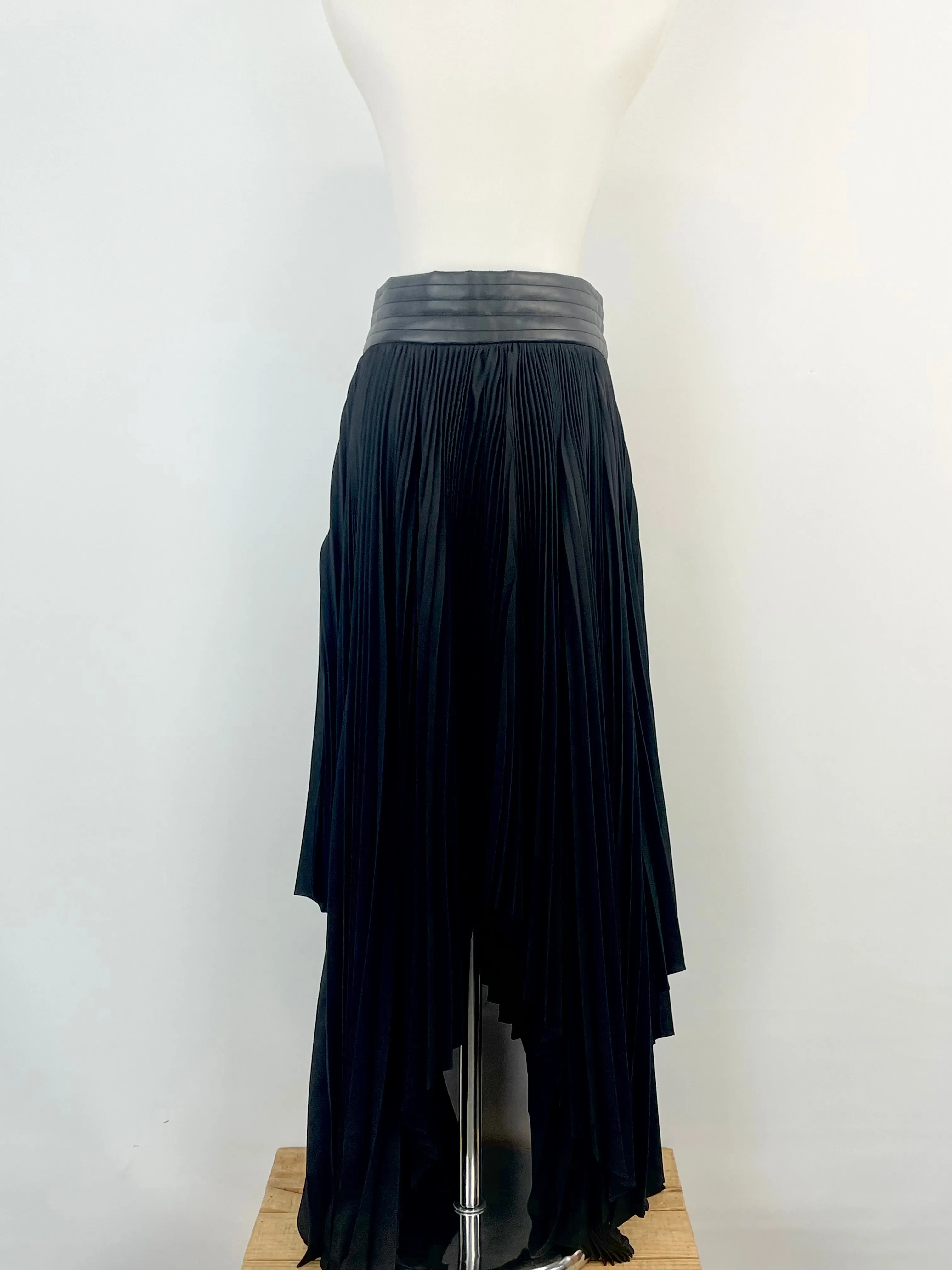 BLSSD The Label Black Vegan Leather Waisted Asymmetric Pleat Skirt - AU10