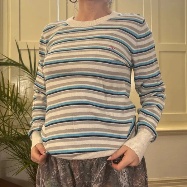 Brekka Striped Jumper - Medium Blue Cotton
