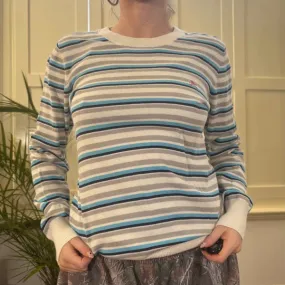 Brekka Striped Jumper - Medium Blue Cotton