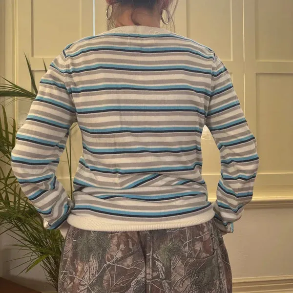 Brekka Striped Jumper - Medium Blue Cotton