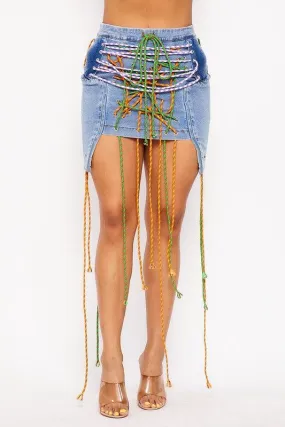 BUNGIE STRINGS MINI DENIM SKIRT