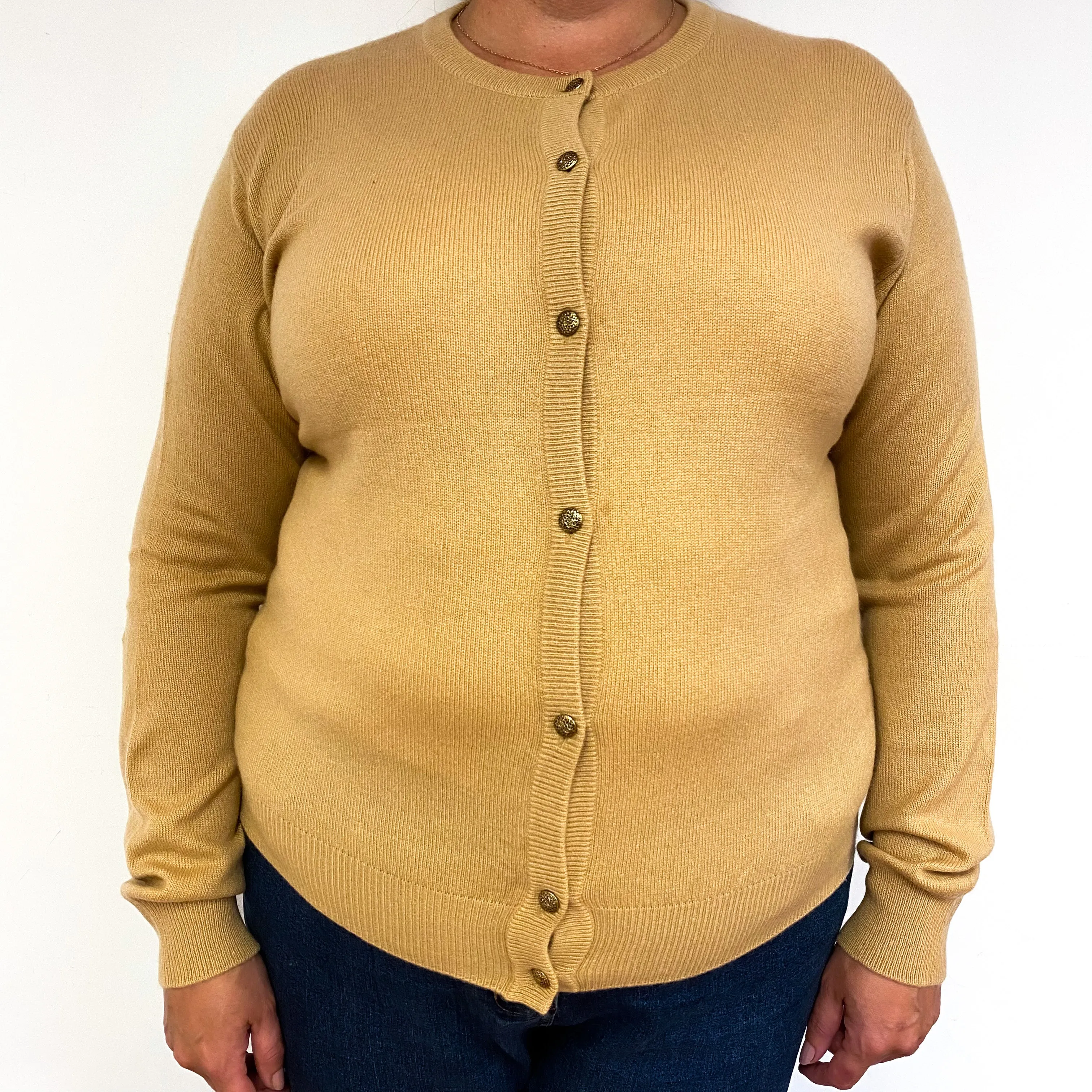 Caramel Brown Cashmere Crew Neck Cardigan Extra Large