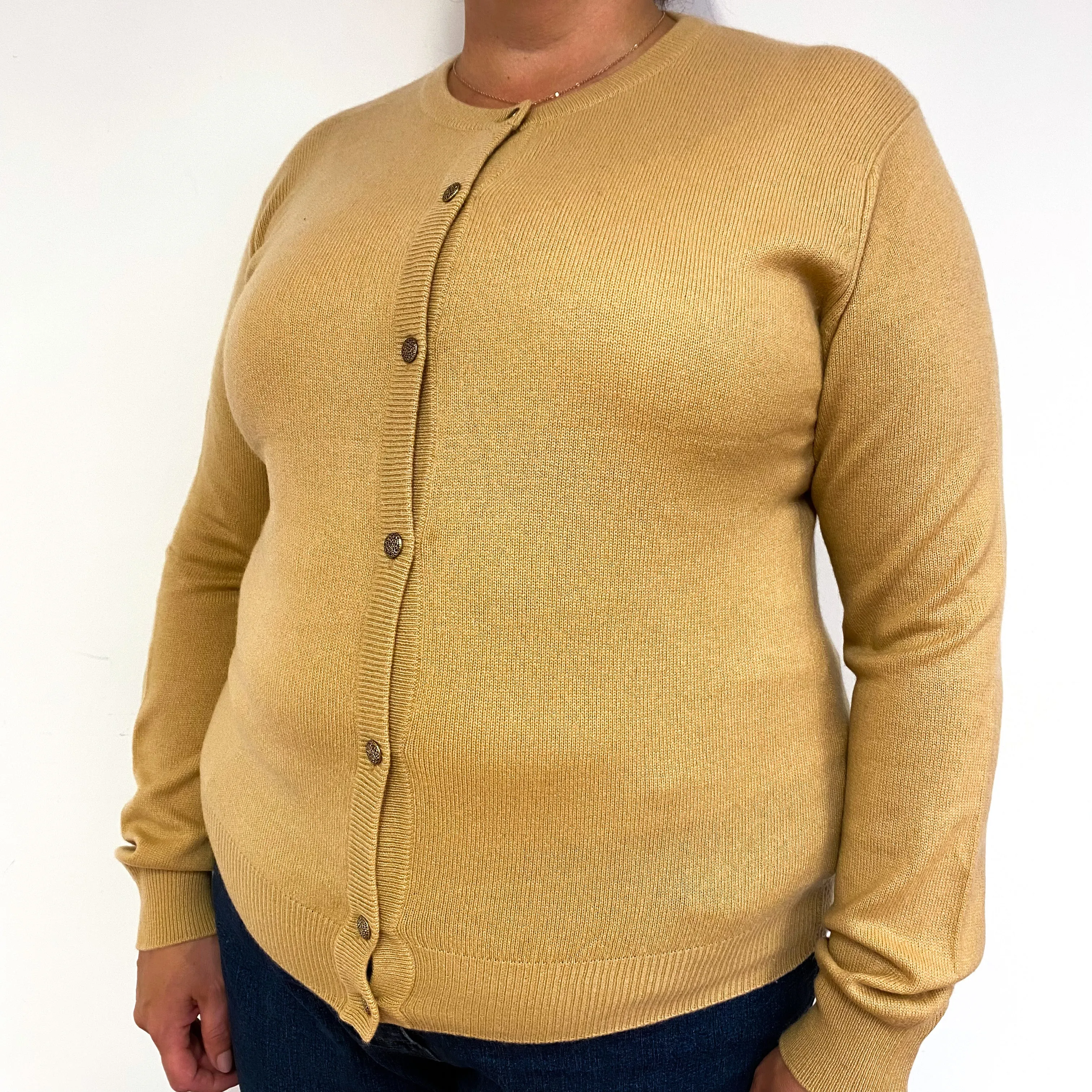 Caramel Brown Cashmere Crew Neck Cardigan Extra Large
