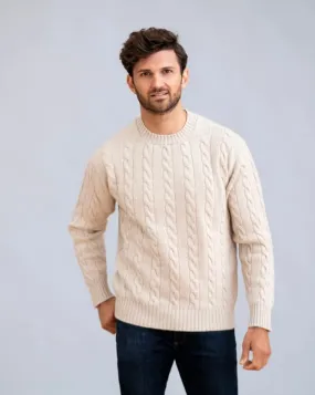 Cashmere Men's Crew Neck Cable Jumper