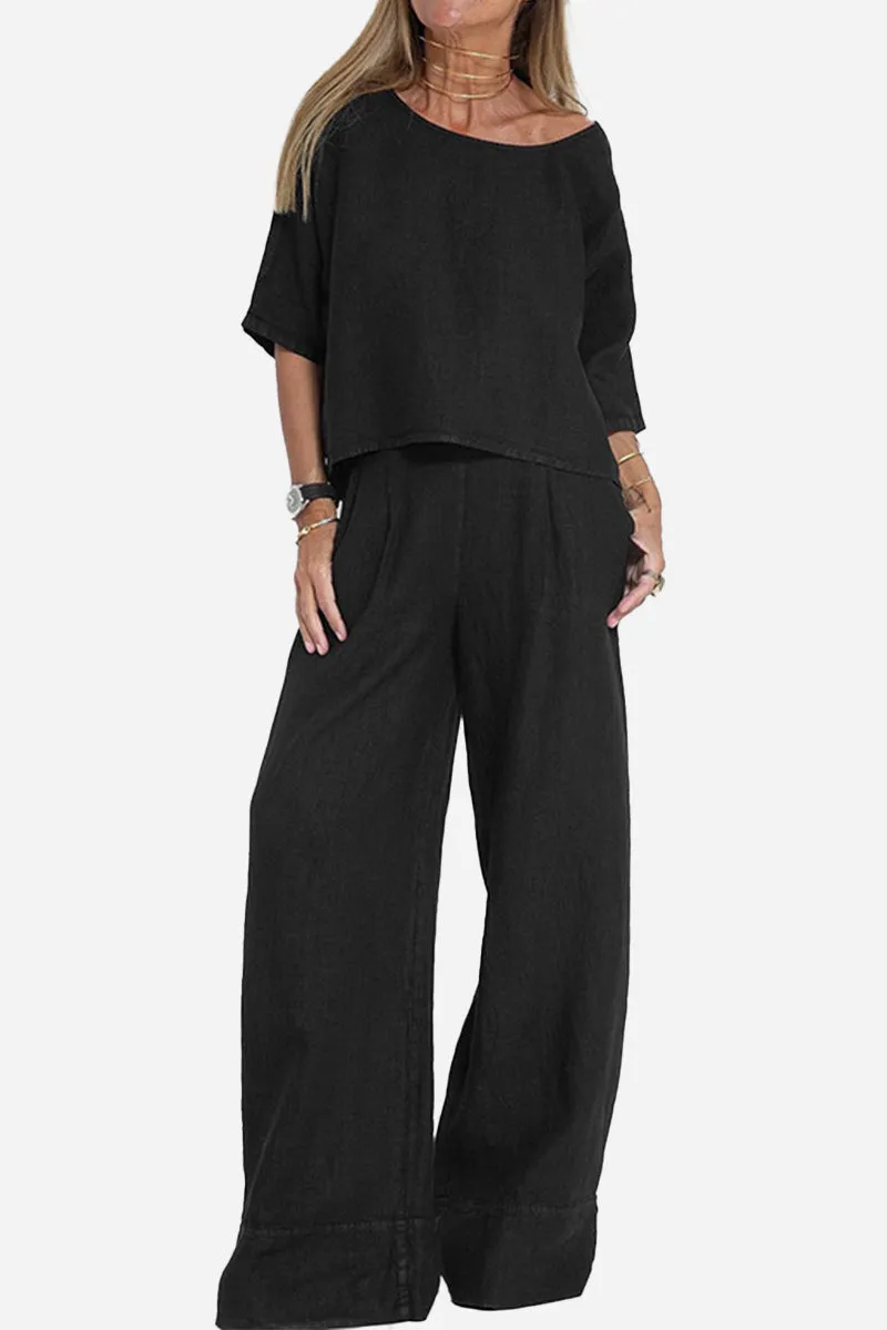 CELESTE™ - Short-sleeved Pullover & Wide Trouser Matching Set