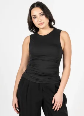 C'est Moi Women's Ruched Side Sleeveless Tank Top - Black, Bone
