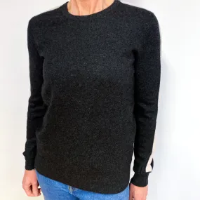 Charcoal Grey And Ice Pink Cashmere Crew Neck Jumper Medium