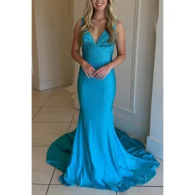 Chic & Modern V-Neck Sleeveless Mermaid Fully Beaded Evening Party Prom Dress