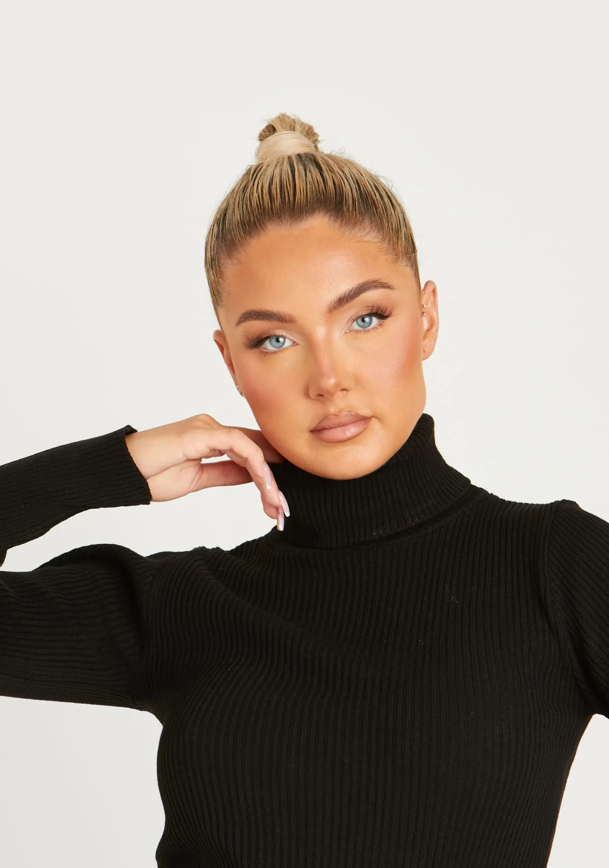Cinzia Black Roll Neck Knitted Jumper