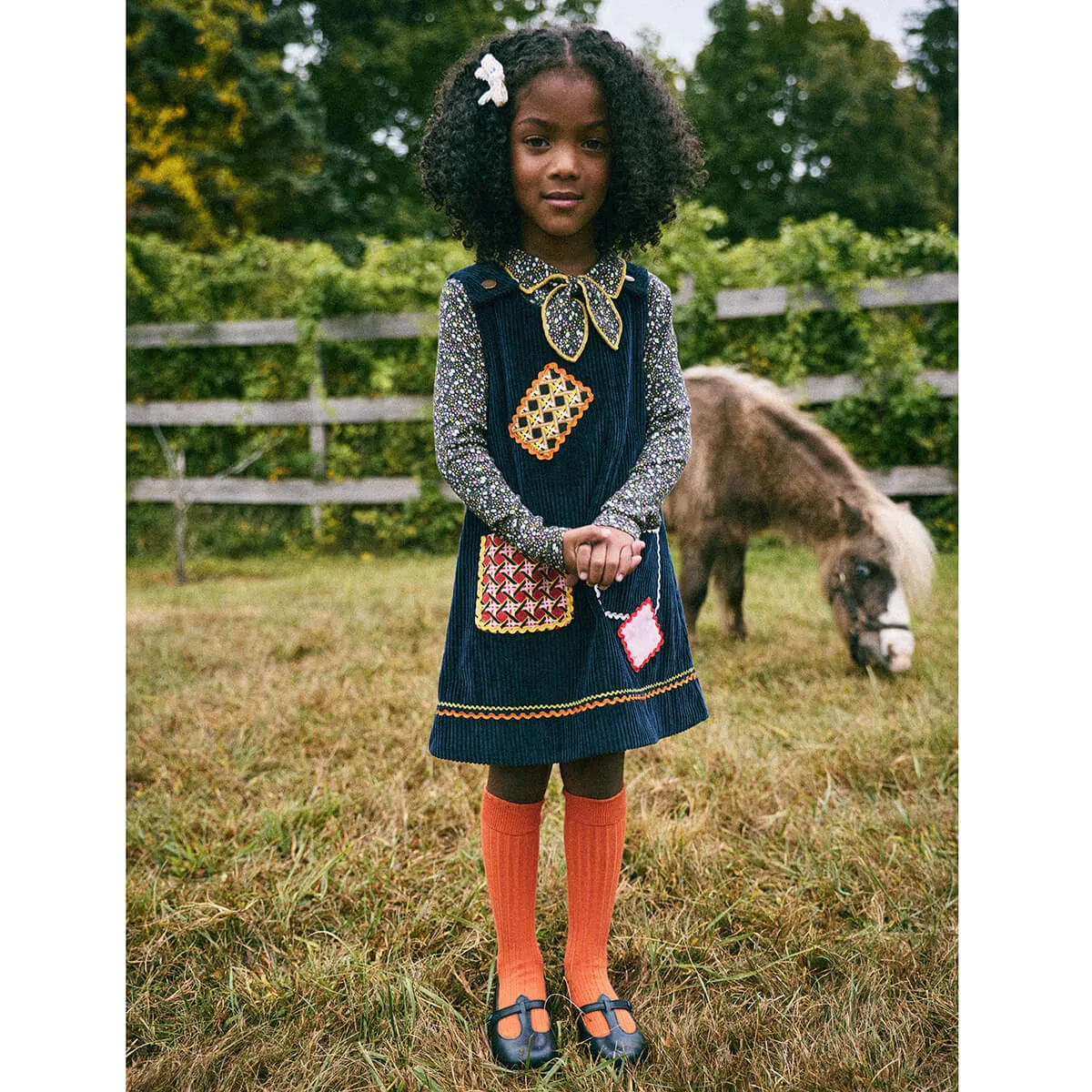 Corduroy Patchwork Freda Dress in Ink by Misha & Puff - Last Ones In Stock - 5-8 Years