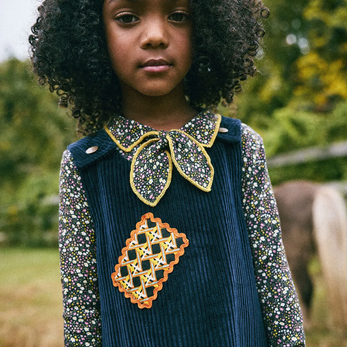 Corduroy Patchwork Freda Dress in Ink by Misha & Puff - Last Ones In Stock - 5-8 Years