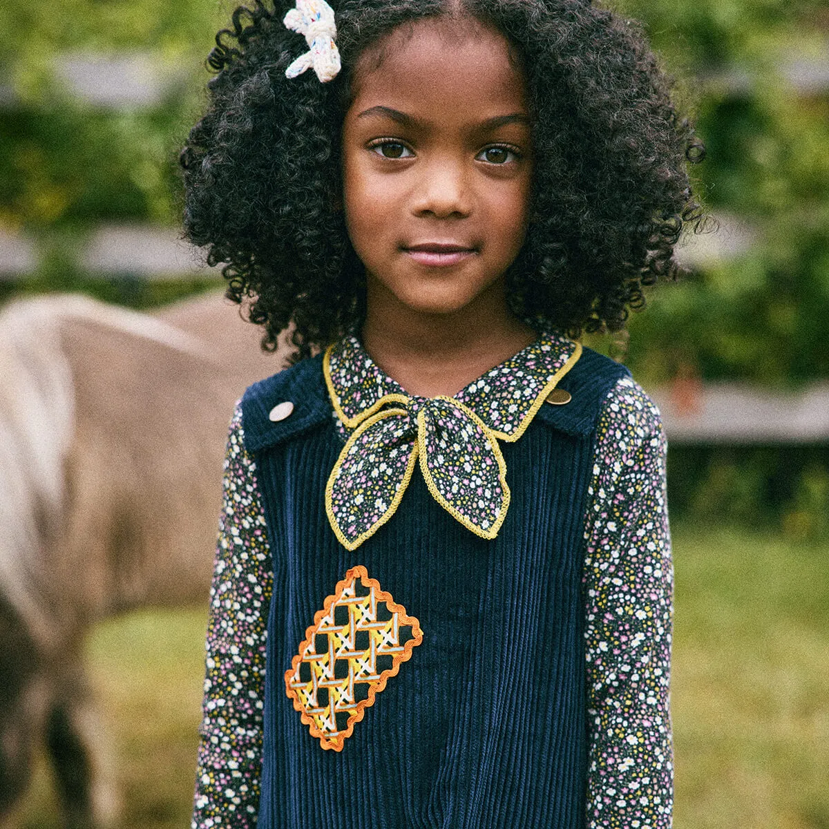 Corduroy Patchwork Freda Dress in Ink by Misha & Puff - Last Ones In Stock - 5-8 Years