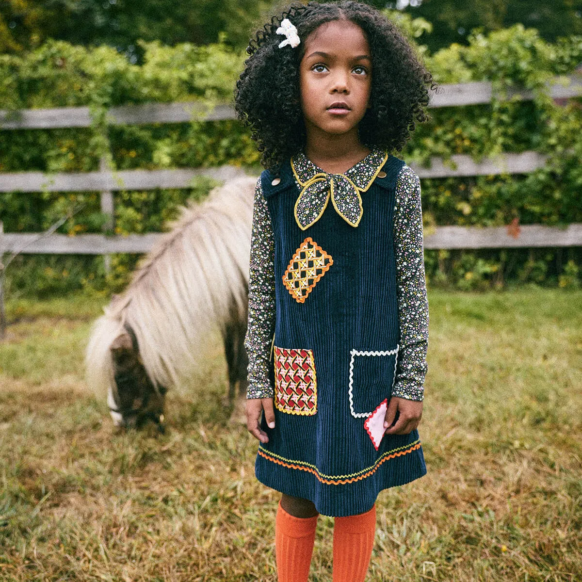 Corduroy Patchwork Freda Dress in Ink by Misha & Puff - Last Ones In Stock - 5-8 Years