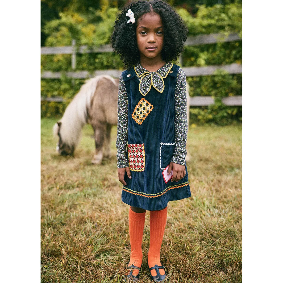 Corduroy Patchwork Freda Dress in Ink by Misha & Puff - Last Ones In Stock - 5-8 Years