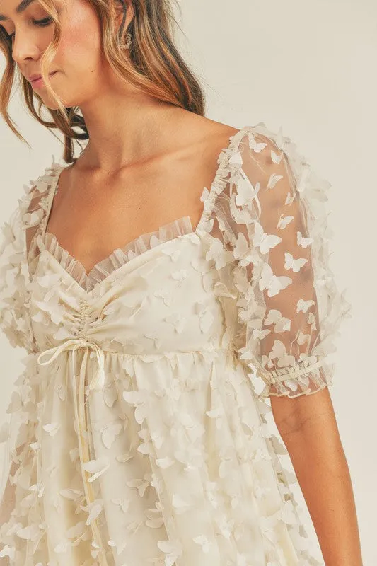 Cream Butterfly Mini-Dress