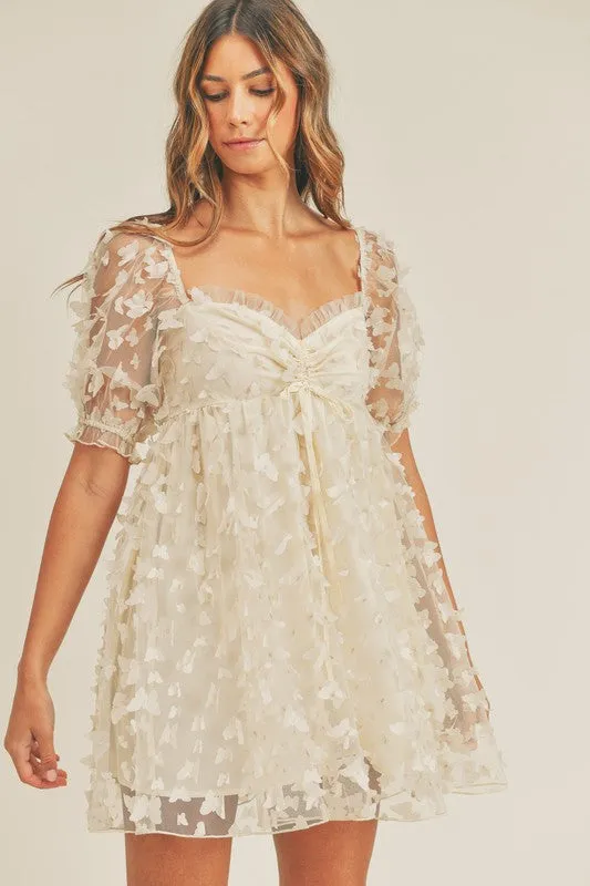 Cream Butterfly Mini-Dress