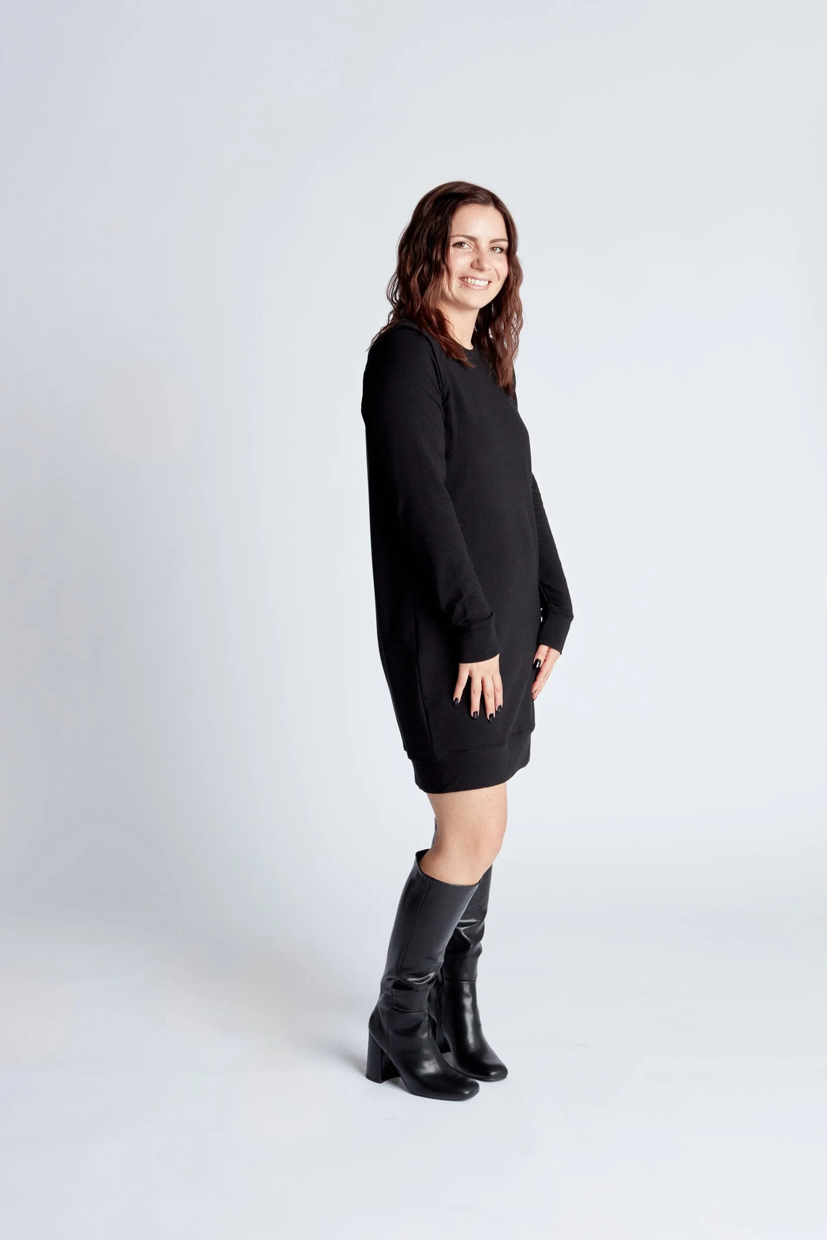 Crew Sweater Dress in Onyx