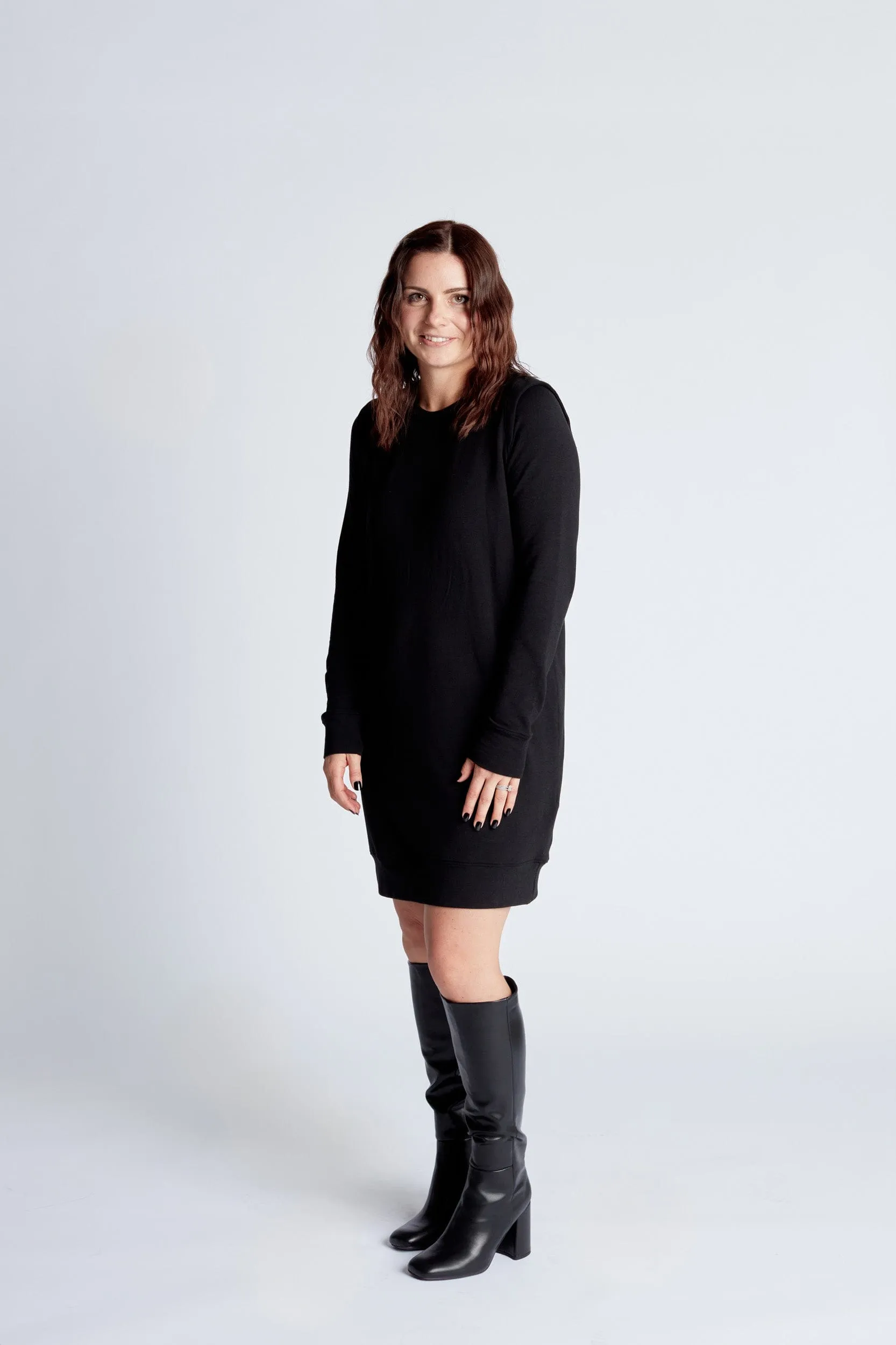 Crew Sweater Dress in Onyx
