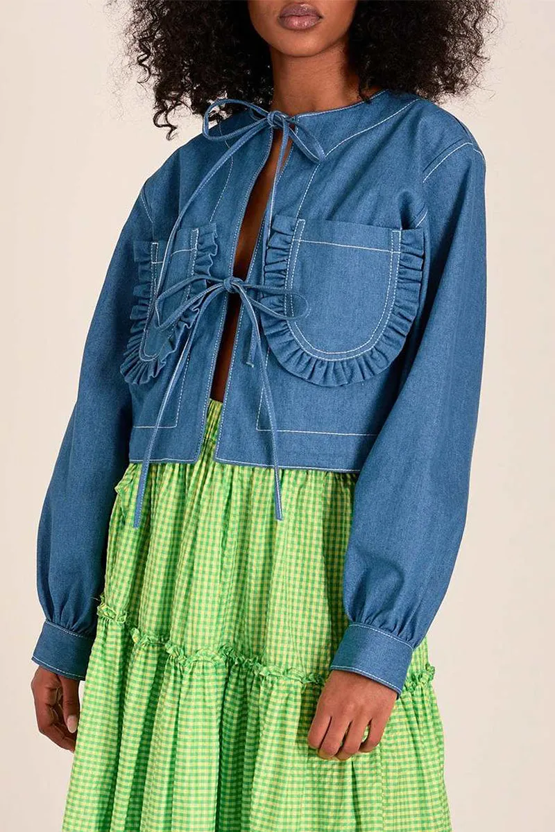 CT3109 Denim Front Tie Jacket Outerwear