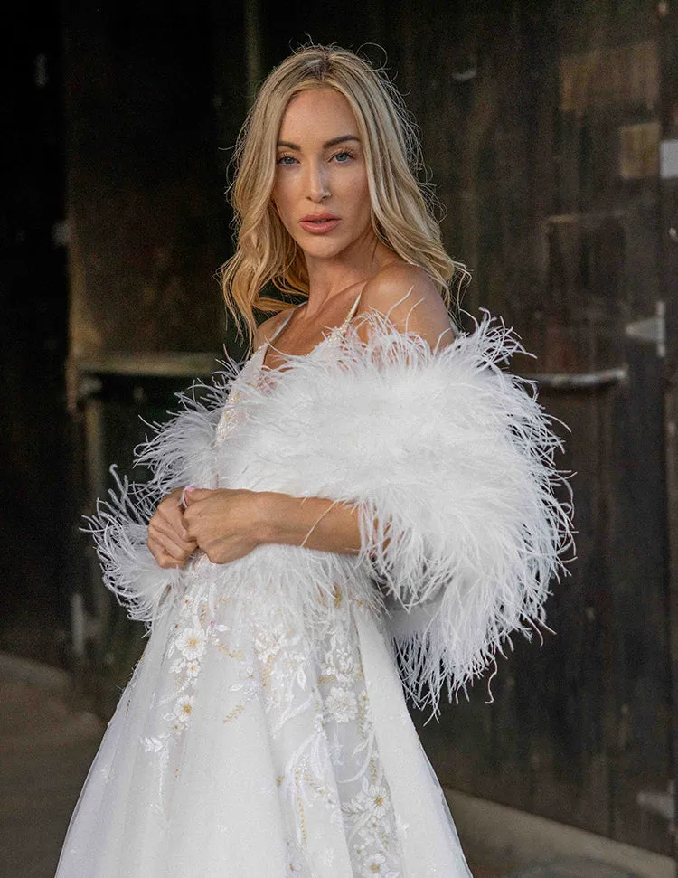 Daphne - Feather Cape in Ivory/Off White