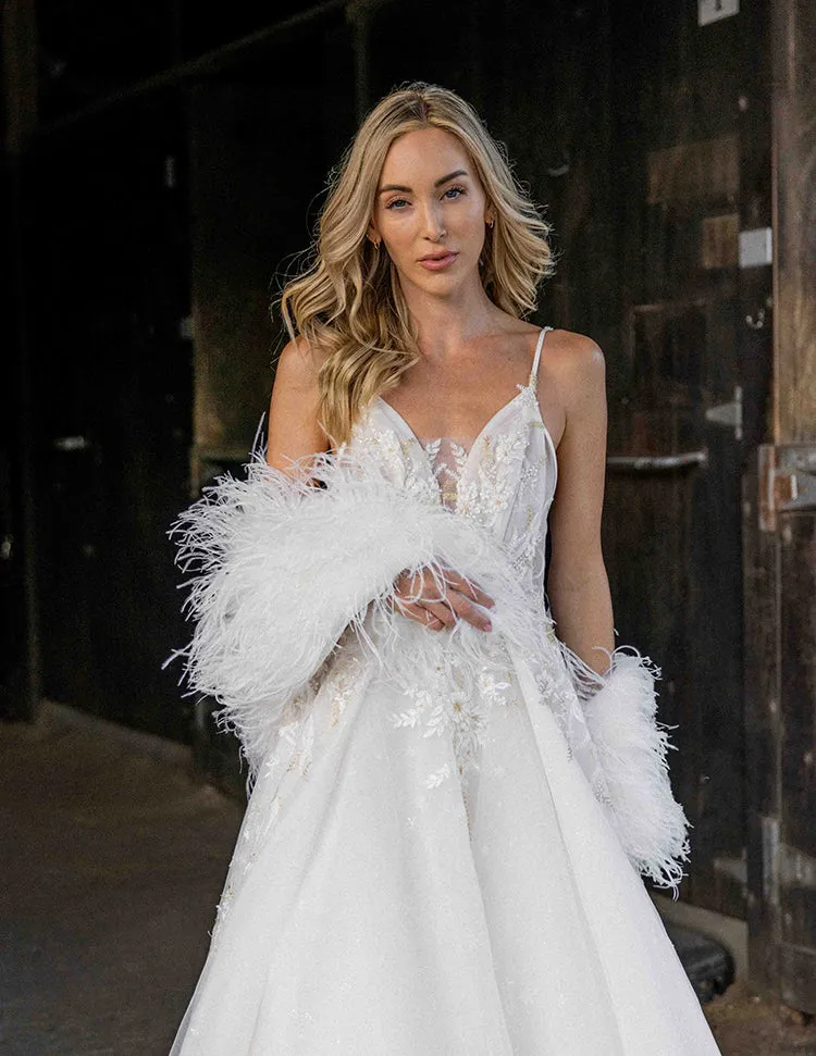 Daphne - Feather Cape in Ivory/Off White