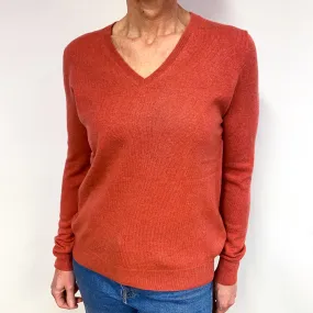 Dark Salmon Pink Cashmere V-Neck Jumper Medium