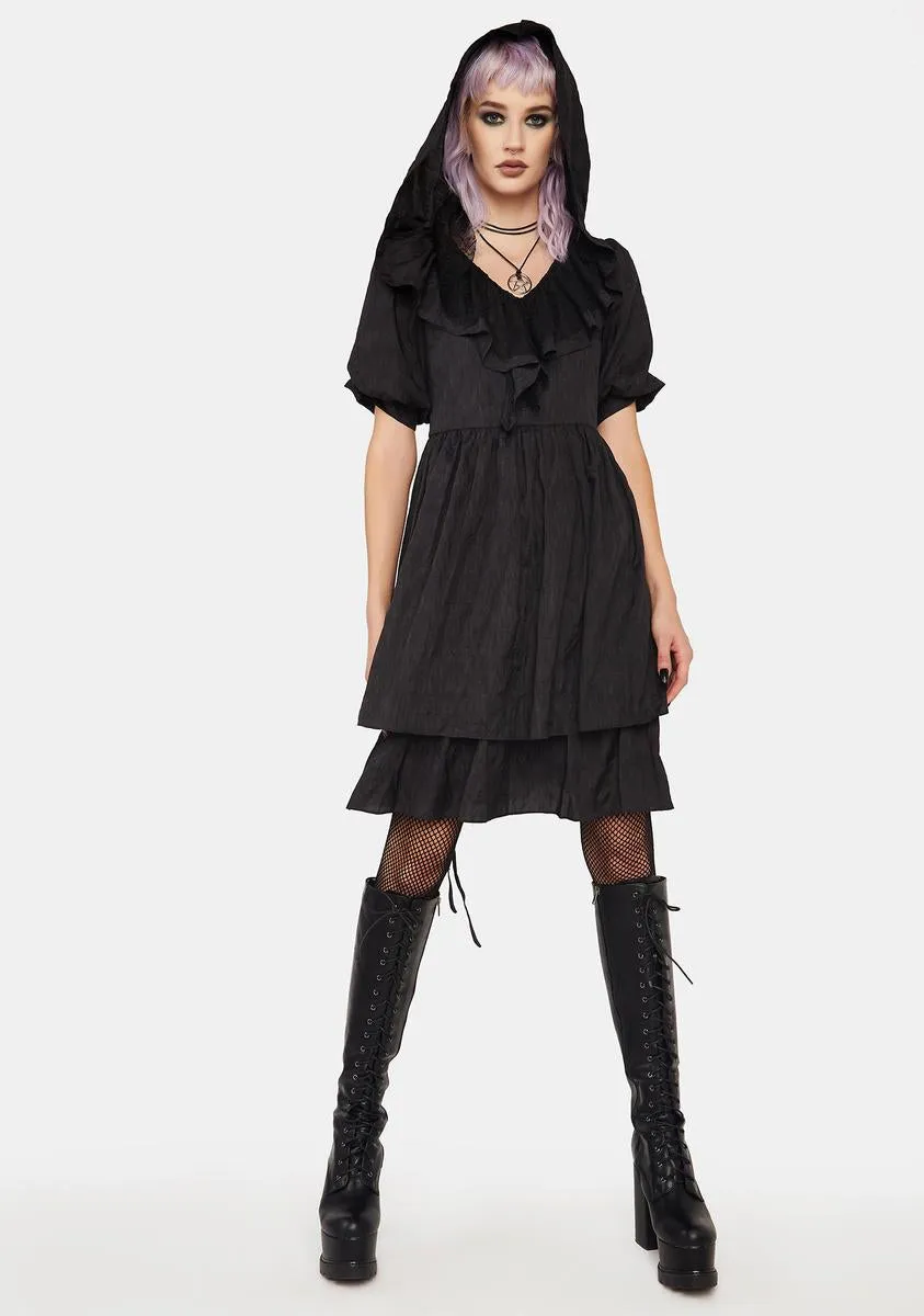 Dark Witch Lovely Ruffle Collar Loose Dress