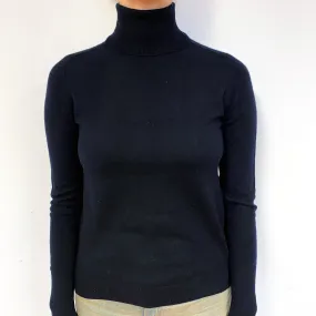 Darkest Navy Blue Cashmere Polo Neck Jumper Small