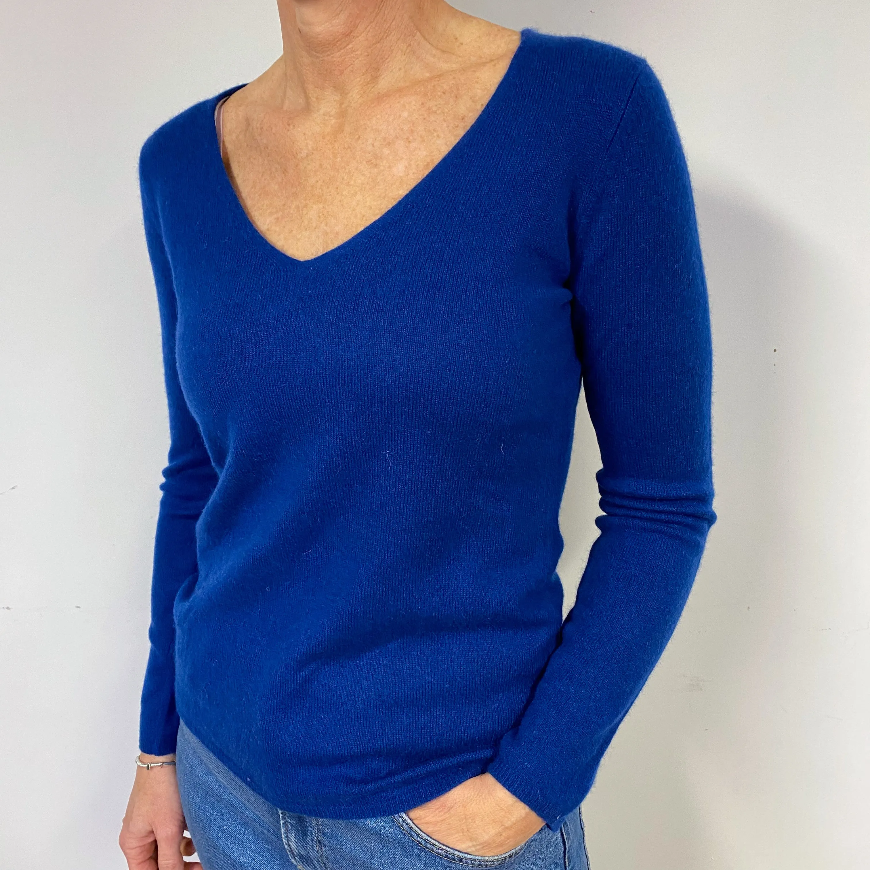 Deep Admiral Blue Cashmere V-Neck Jumper Medium