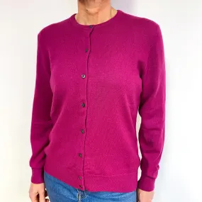 Deep Magenta Pink Cashmere Crew Neck Cardigan Medium