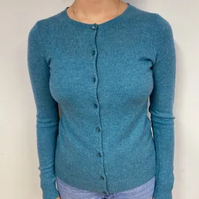 Deep Opal Green Cashmere Crew Neck Cardigan Small
