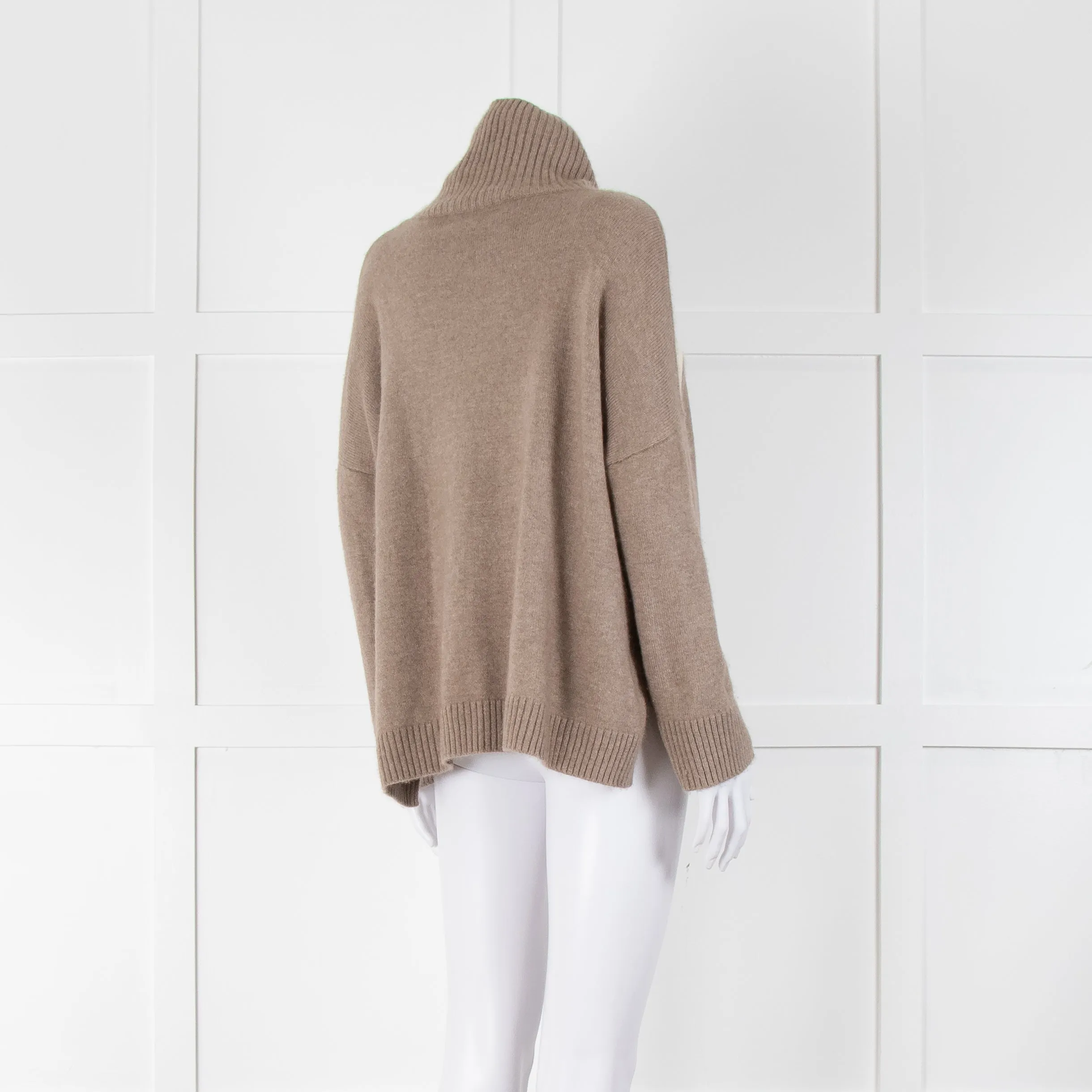 Divine Cashmere Beige Cream Stripe Chain Detail Oversized Roll Neck Jumper