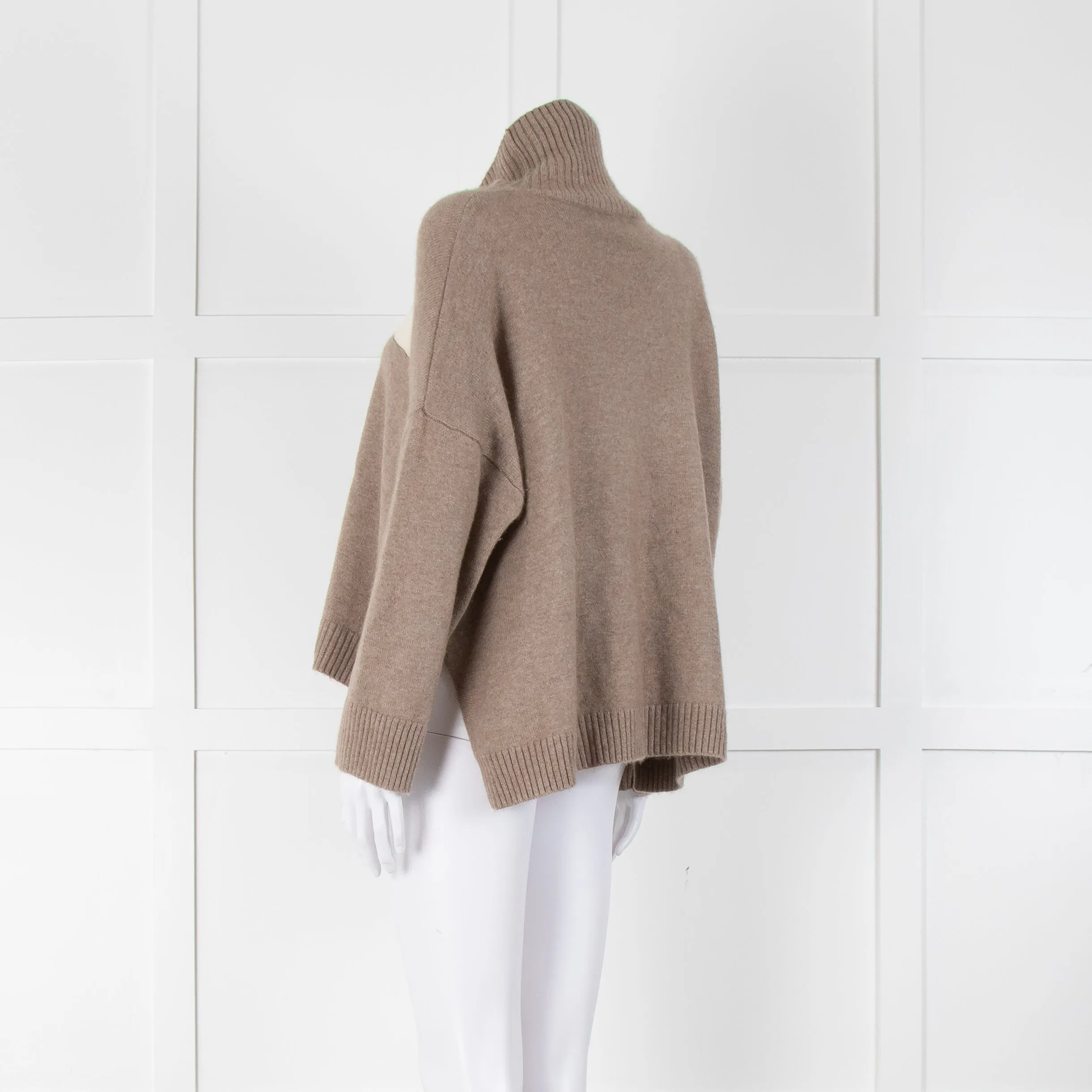 Divine Cashmere Beige Cream Stripe Chain Detail Oversized Roll Neck Jumper