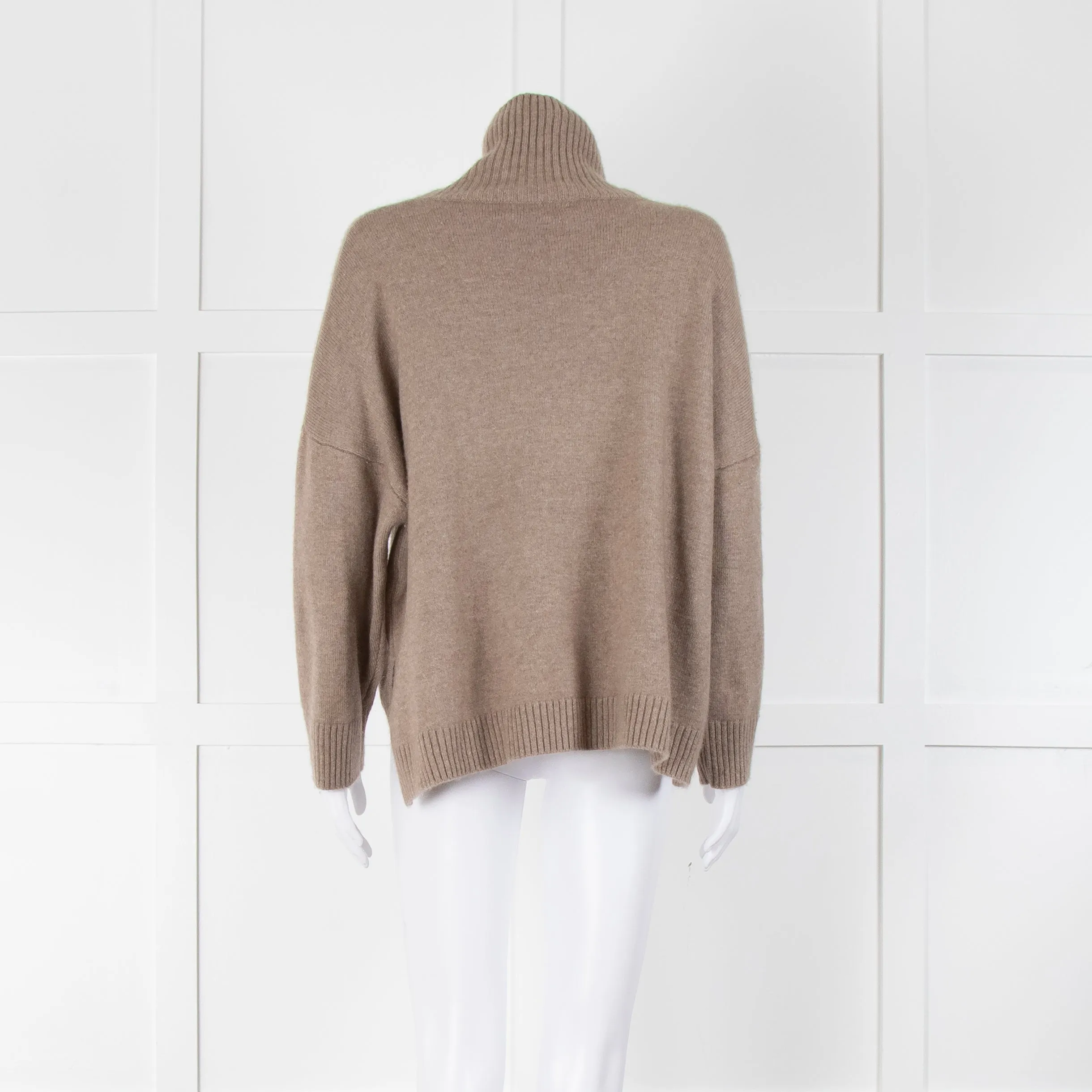 Divine Cashmere Beige Cream Stripe Chain Detail Oversized Roll Neck Jumper