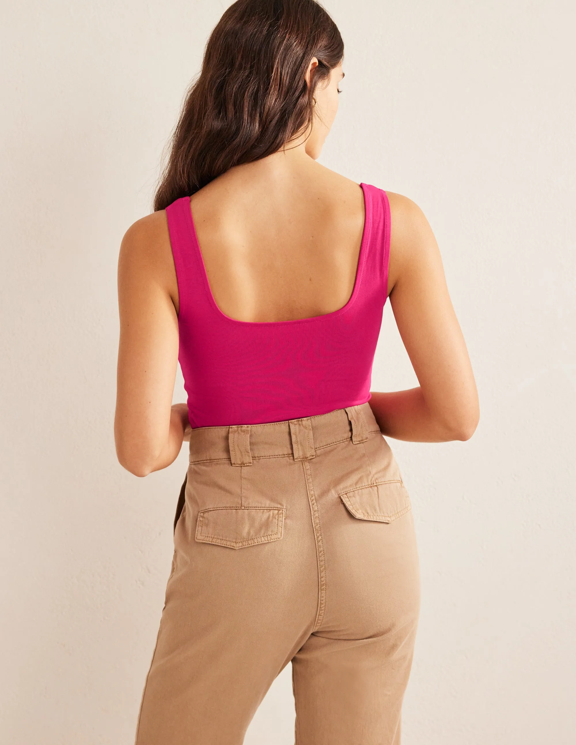 Double Layer Square Neck Vest-Ruby