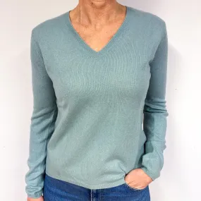 Duck Egg Green Cashmere V-Neck Jumper Medium