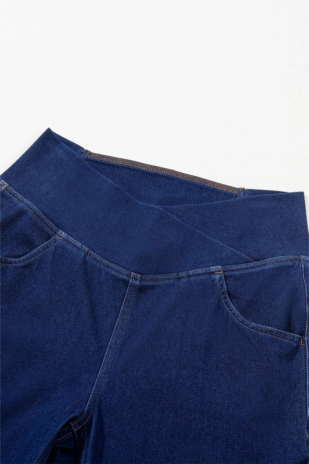 Dusk Blue Solid Crossed High Waist Fit Flare Jeans